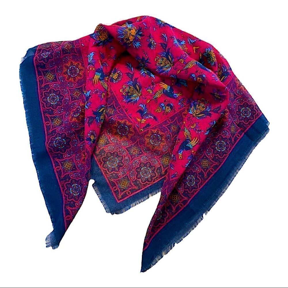 Vintage Cotton mix scarf with pheasant and flower images